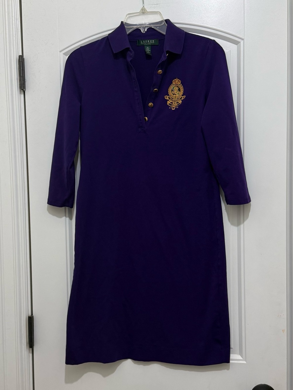 Lauren Ralph Lauren LRL Royal Purple Gold Crest Polo Dress - Womens Small Petite
